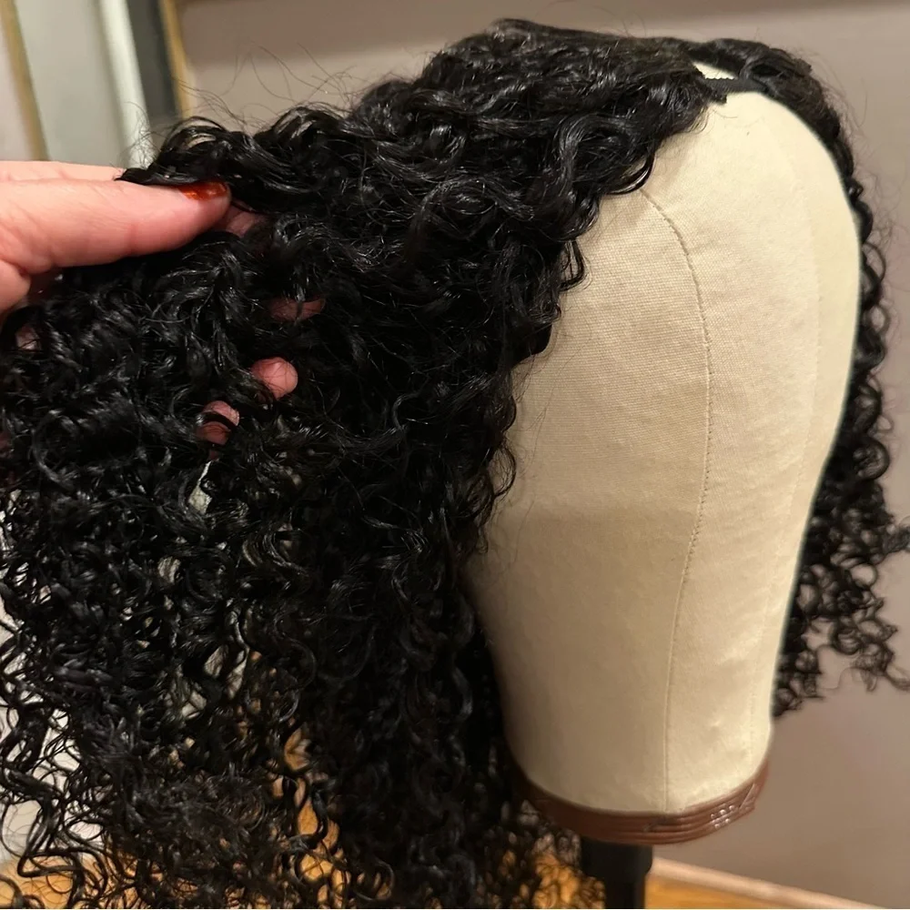 22” Nat Black Jerry Curly V Part Human Hair Wig‎ 150% Density glueless It#LG3